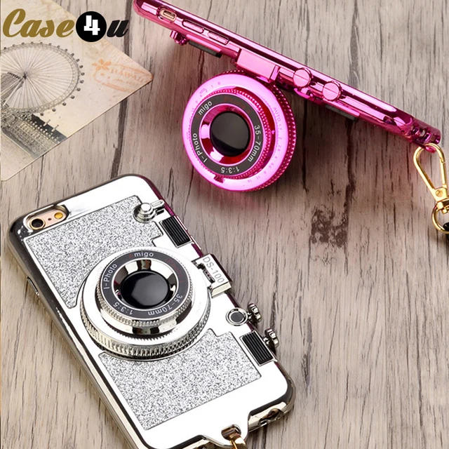 US $3.48 Sparkle Camera Mirror Stand Necklace Case for iPhone XS Max XR X 10 8 7 6 6s Plus 7Plus 8Plus Bling