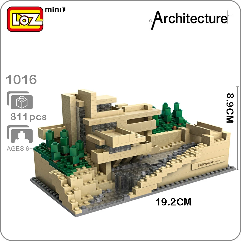 LOZ архитектура 1016 Fallingwater Пенсильвания 3D модель DIY Мини Конструкторы кирпичи Diamond Nano всемирно известное строение игрушка без коробки