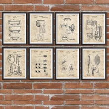 Patentes de baño Blueprints Vintage Posters Arte de pared imprime decoración de baño, fotos de pintura de regalo de barbero para barbería