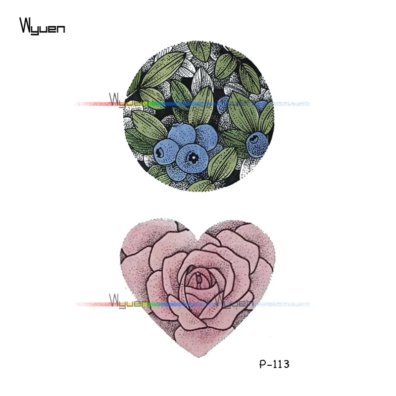 Wyuen дизайн цветок фрукты водонепроницаемый временные татуировки на тело Искусство Переводные поддельные татуировки наклейки Мужчины Женщины рука P-113