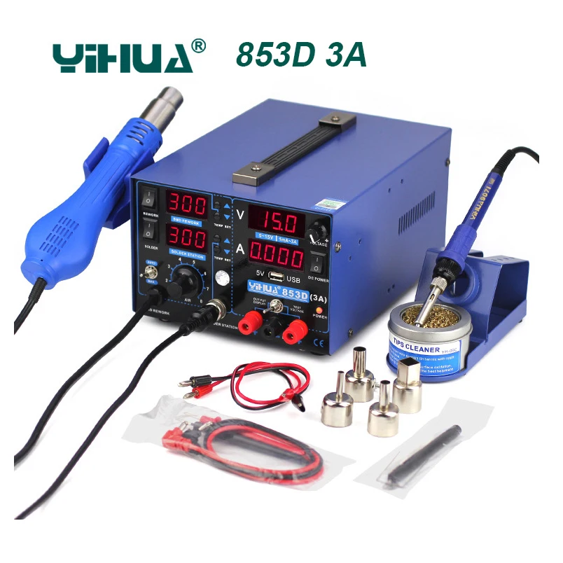 Паяльная станция YIHUA 853D паяльная с термофеном 1 а постоянного тока