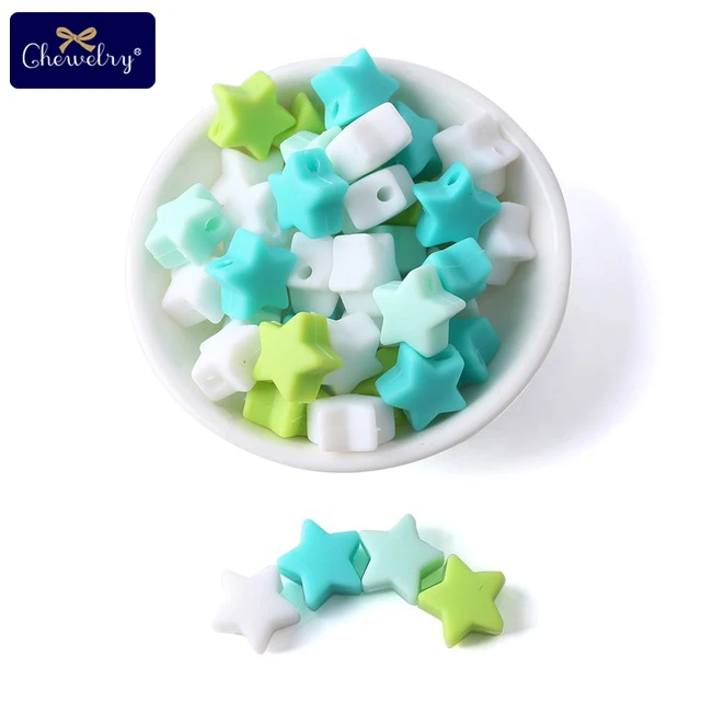 Green Series Star CHEWELRY силиконовая бусина 40 шт. детский силиконовый Прорезыватель в форме сердца пищевой детский Кулон Жемчужный силиконовый маленький стержень детские товары игрушка - Цвет: Green Series Star