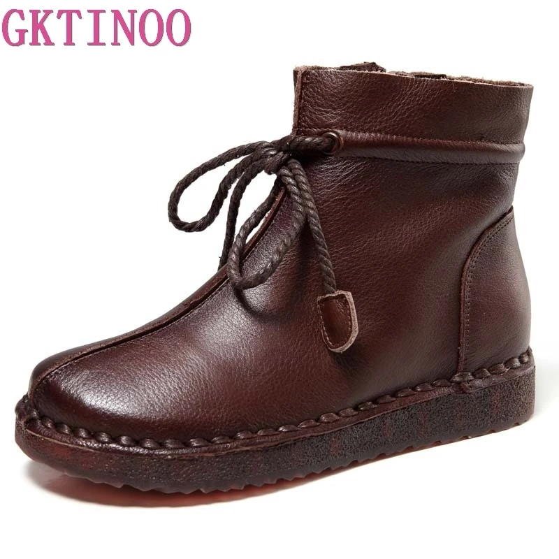 

GKTINOO Autumn Boots Round Toe Ankle Boots Handmade Lady Soft Flat Shoes Casual Women's Shoes Ladies Motorcycle Boots