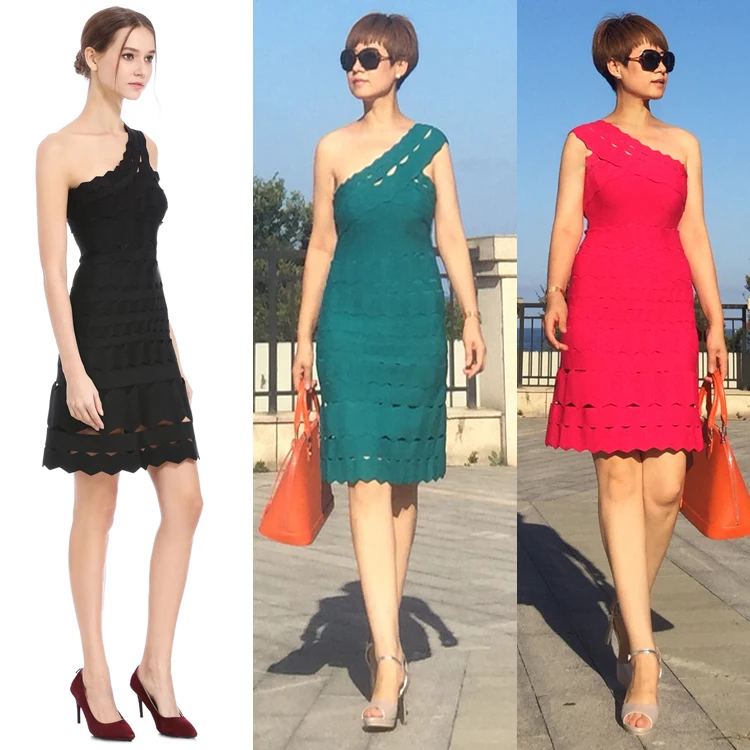 

Newest 2018 Winter black red green Sleeveless Hollow Out One-Shoulder Celebrity Party Women Sexy Vestidos Bandage bodycon dress
