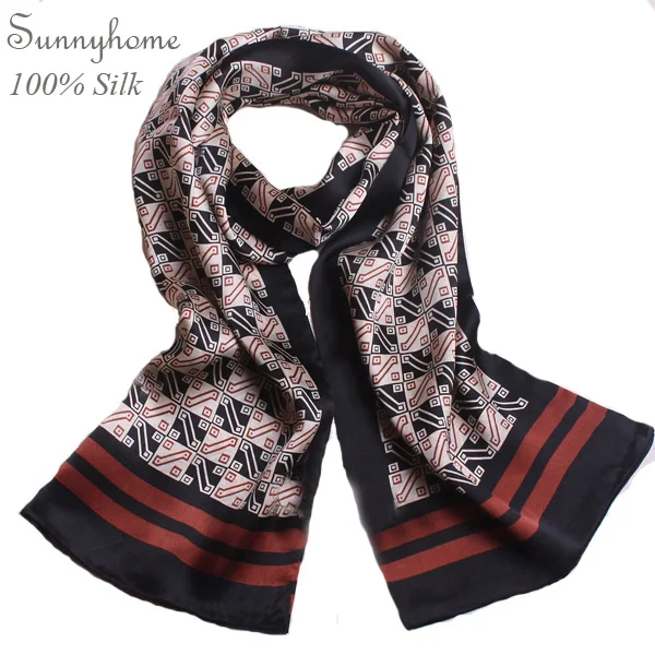 black Red Plaid Мужской шарф кашне натуральный шелк двухсторонний деловой стиль - Цвет: black Red Plaid