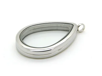 

5pcs stainless steel water drop floating locket silver glass locket pendant For Women