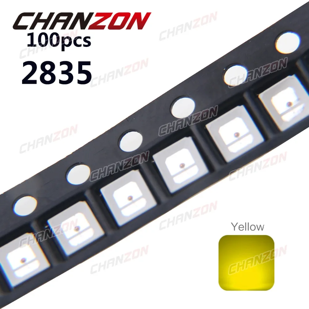 

100pcs SMD 2835 LED Chip Yellow Surface Mount SMT Bead 30mA DC 2V High Brightness 590nm LED Light Emitting Diode Lamp for PCB