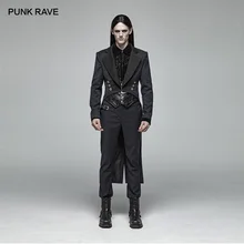 PUNK RAVE Mens Punk Jackets Fashion Gentleman Mid-length Coat Handsome Vintage Palace Party Fork Stage Performance Mens Coats