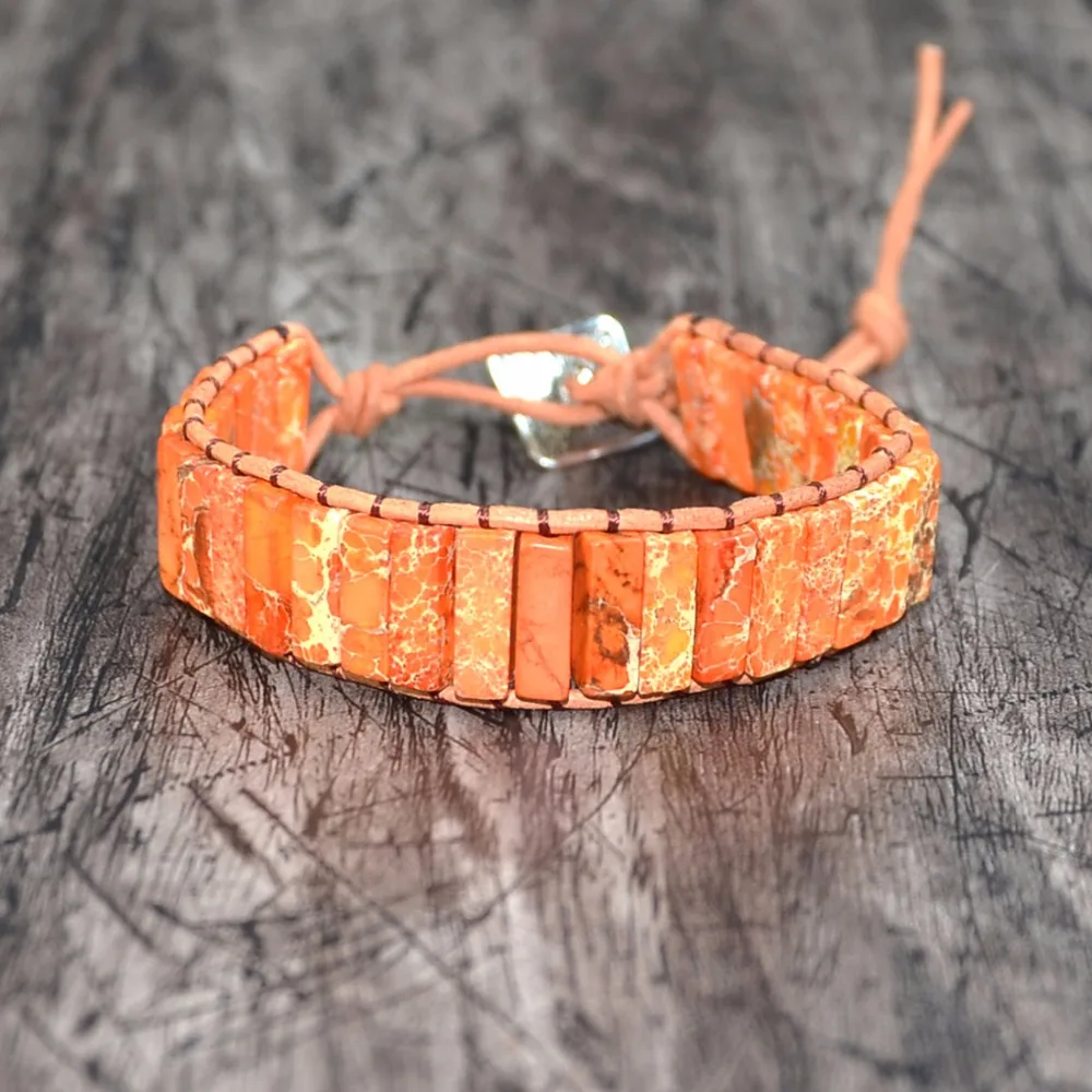 

Tube Bracelet Bohemia Bracelet Single Vintage Leather Wrap Bracelet Semi Precious Stone Beaded Cuff Friendship Bracelet