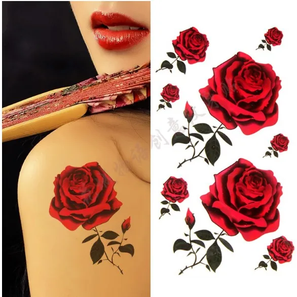 Черный 3D большой цветок английские буквы боди арт водонепроницаемый временные сексуальные розы для женщин флэш-тату наклейки 10*20 см KD735 - Цвет: 159