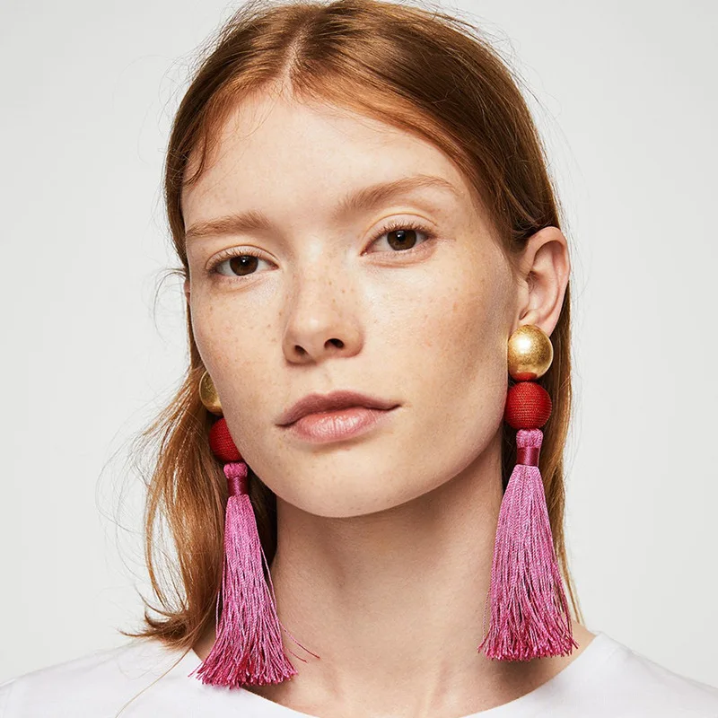 

Bohemian Crystal Tassel Earrings 4 Colors Silk Fabric Long Drop Dangle Tassel Earrings For Women Fashion Party Jewelry
