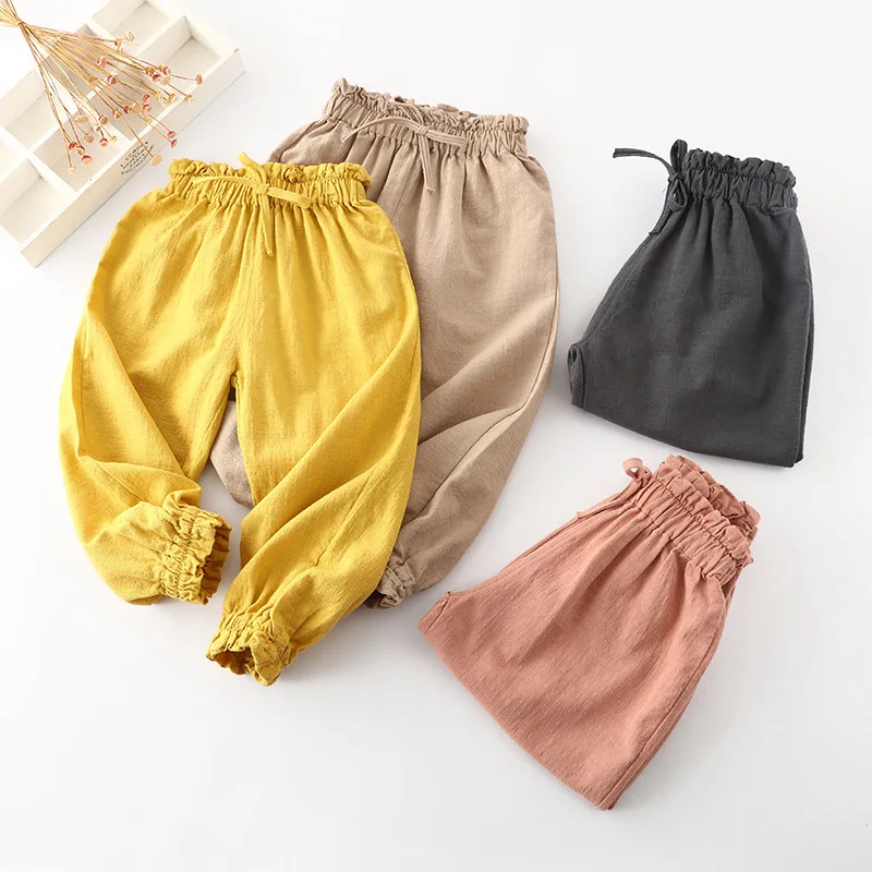 

Girls' Summer Candy Casual Pants Children's Cotton-linen Mosquito-proof Pants