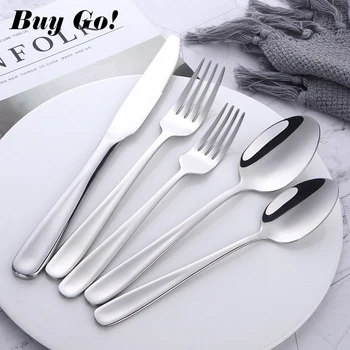 

5Pcs/Set Silver Cutlery Set 18/10 Stainless Steel Dinner Service Set Tableware Western Knife Fork Flatware Sets Drop Shipping