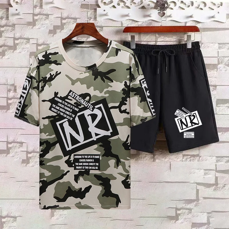 

Men's clothing two-piece men's short-sleeved T-shirt tailored shirt + shorts men's sportswear 2019 new causal sports shirt short