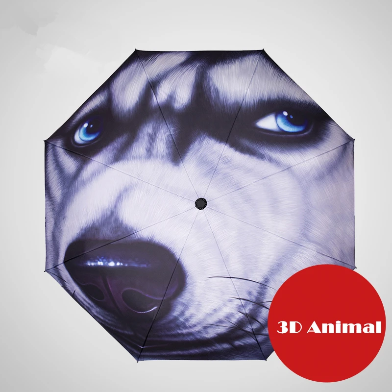 Funny 3D Animal Huskies Umbrella Clear Men's Umbrella Windproof Folding Umbrellas Women Compact