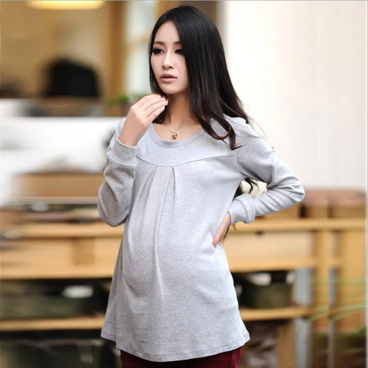 

Maternity comfortable casual Long Sleeve T-shirt Solid Loose Maternity O-Neck T-shirt Pregnant tops women fashion Clothes