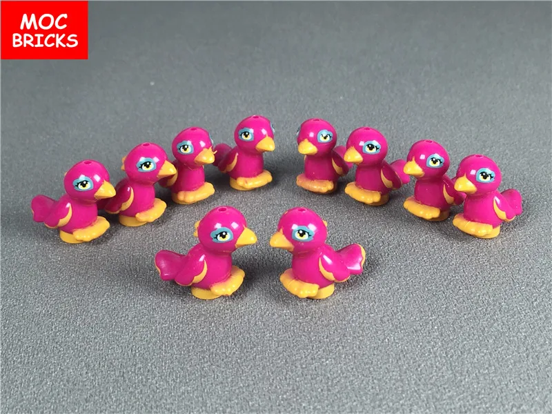 

5pcs/lot MOC Bricks Animal Rose red Bird with Yellow Beak Pattern DIY Toys Figure Educational Building Blocks dolls kids gifts