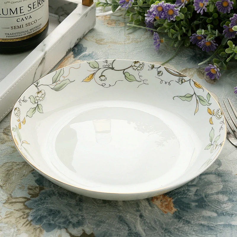 

8 inch, real bone china dessert plates, leaf painting, ceramic kitchen dishes for cooking, ceramic dinnerware decorative plates