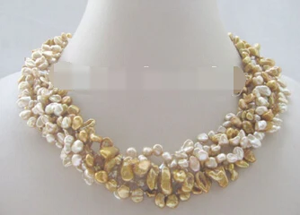 

free shupping 08148 18"5row Champagne & light coffee baroque keshi reborn freshwater pearl necklace NEW