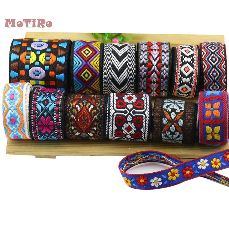 

Motiro,1Y,Colored Ethnic Style Embroidery Flowers Ribbon Lace,Hand-Embroidered For Curtain Clothing Decorative Lace Accessories