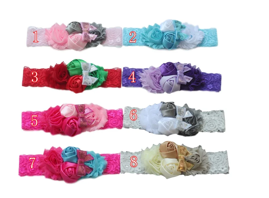 

1pcs baby newborn infant headband rose hair band flower Sequins Bows lace elastic headbands children girls hair accessories