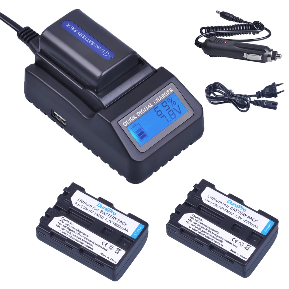 

2pc NP-FM50 NP FM50 FM50 Rechargeable Li-ion Battery +LCD Quick Charger For Sony Alpha A100 DSLR-A100 A100K CCD-TRV408 DCR-PC105
