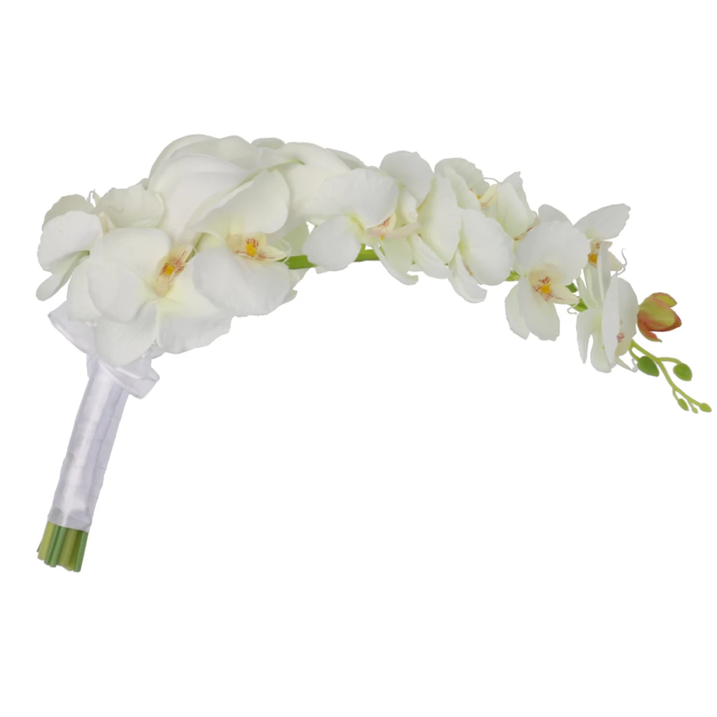 

Elegant Cascade Waterfall Bouquet Wedding Bridal Artificial Silk Flower Calla Lily Orchids Hand Tied Flower Decorations