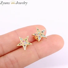 10 пар, золотая звезда серьги микро проложить Радуга CZ Циркон горный хрусталь серьги для женщин ювелирные изделия Хип-хоп