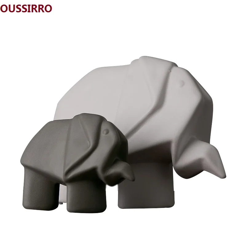 

OUSSIRRO 2PCS/SET Northern Europe Originality Home Decor Handicraft Ceramic Elephant Figurine Decorations