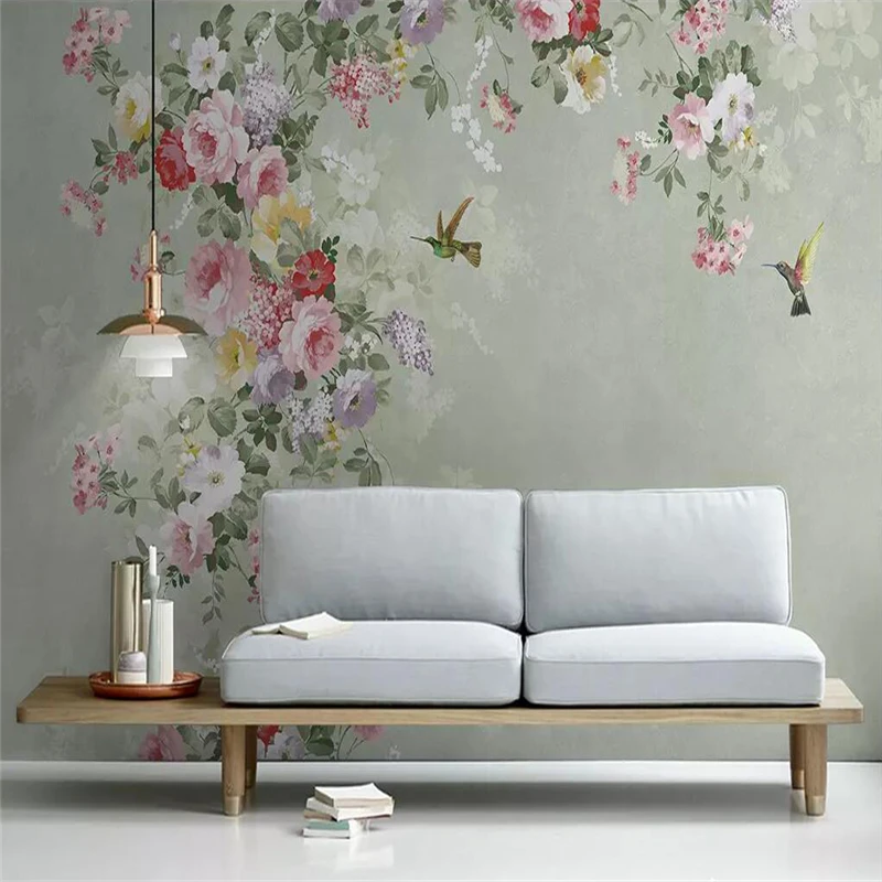 Decorative wallpaper Modern simple style hand-painted American vintage flower background wall decorative painting Decorative wallpaper Modern simple style hand-painted American vintage flower background wall decorative painting