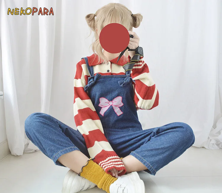 Милый джинсовый комбинезон с бантиками женский боди брюки Kawaii для девочек 2018