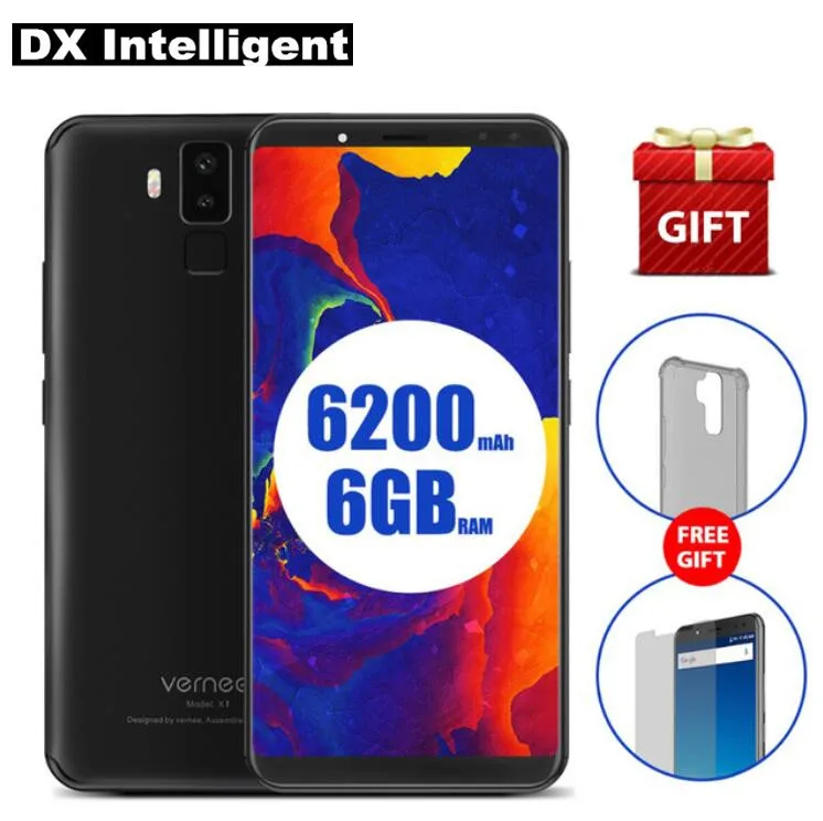 Vernee X1 6 ГБ 64 ГБ MTK6763 Восьмиядерный Face ID смартфон 6,0 "18:9 FHD + 16MP + 13MP 4 Камера 6200 мАч 9 В 2A Quick Charge отпечатков пальцев