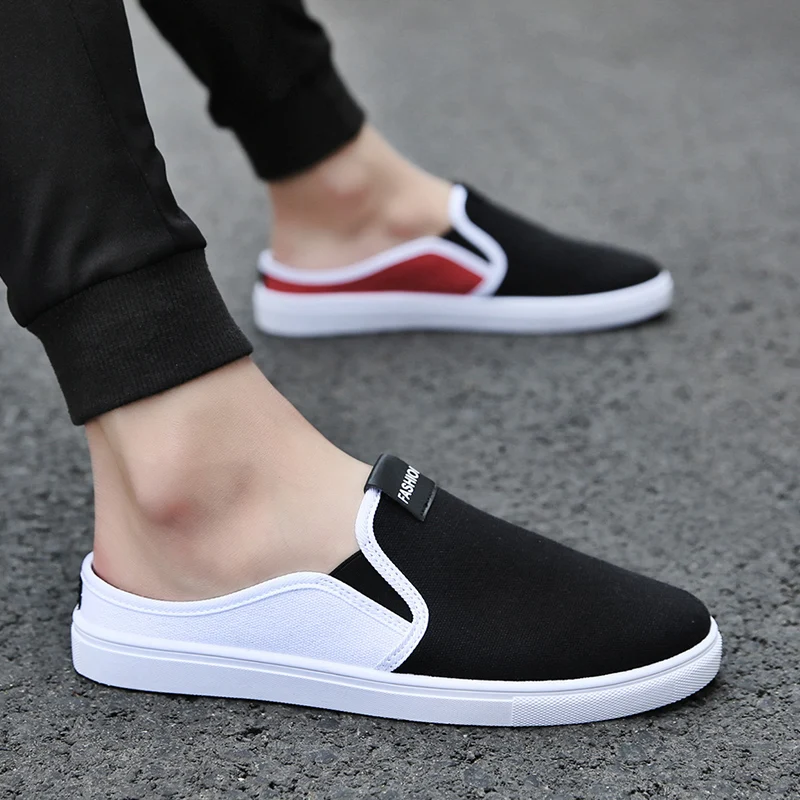 

Slippers male Korean version of Baotou half slippers summer sandals and slippers men's lazy outside wearing half canvas shoes