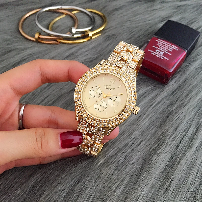 cheap CONTENA Fashion Women Watch Casual Rhinestone Ladies Watches Luxury Dress Quartz Watch Stainless Steel Relogio Feminino Clock