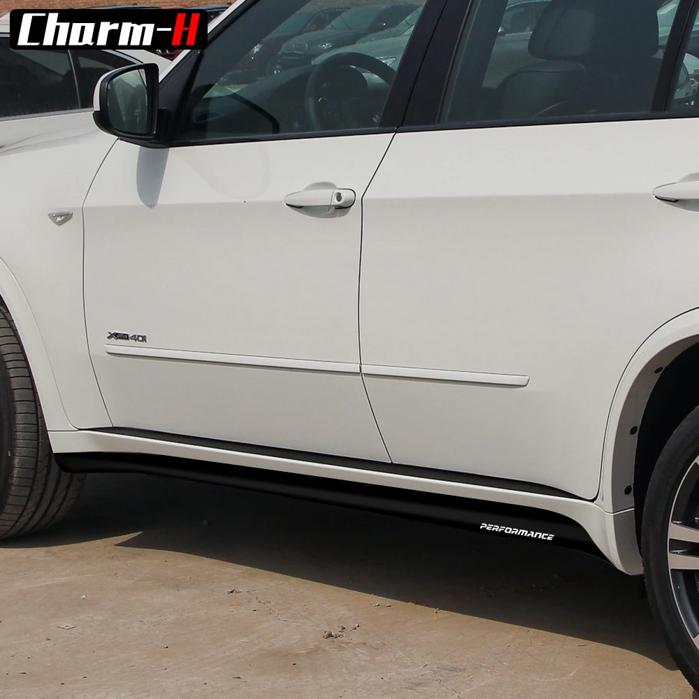 2 قطع الجانب تنورة عتبة الشارات ملصقات ل BMW X5 F15 F85 2014-2018 سباق شريط M الأداء ملصقا 5D ألياف الكربون