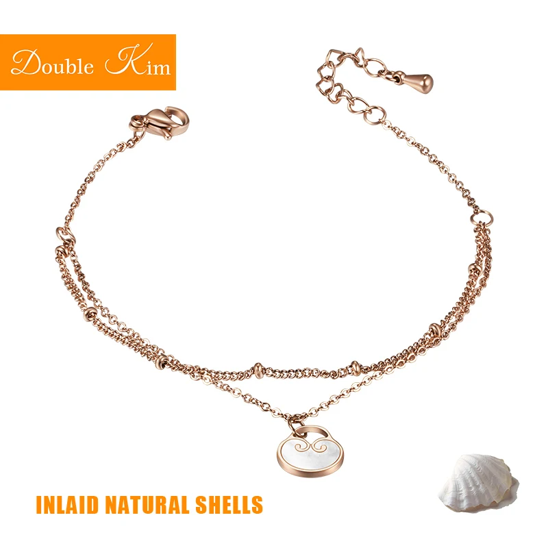 Chinese Peace Lock Bracelet Titanium Steel Material Inlaid Natural Shells Rose Gold Color TrendyFashion Women Jewelry | Украшения и