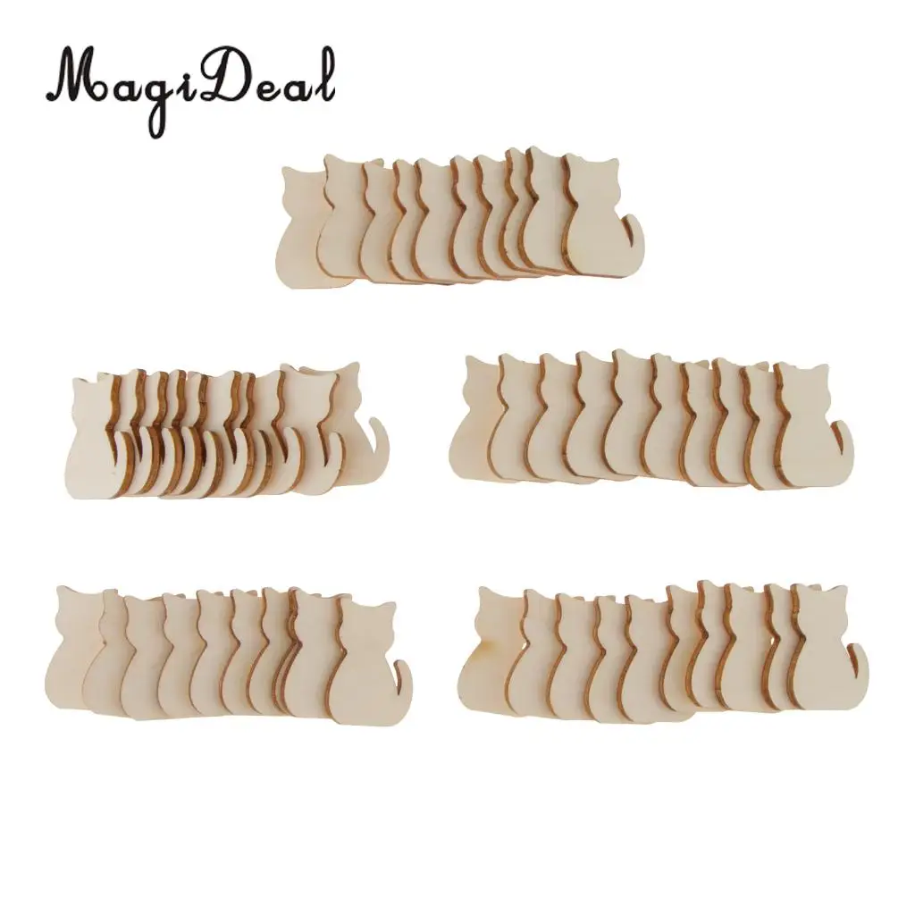 MagiDeal 50pcs Vintage Blank Cat Cutout Wooden Chips Scrapbooking Embellishment Home Decor Toy DIY Craft
