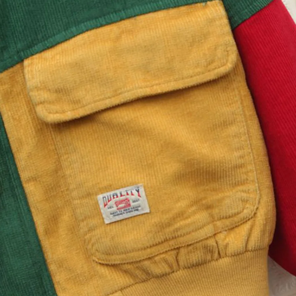 block patchwork corduroy hooded jacket