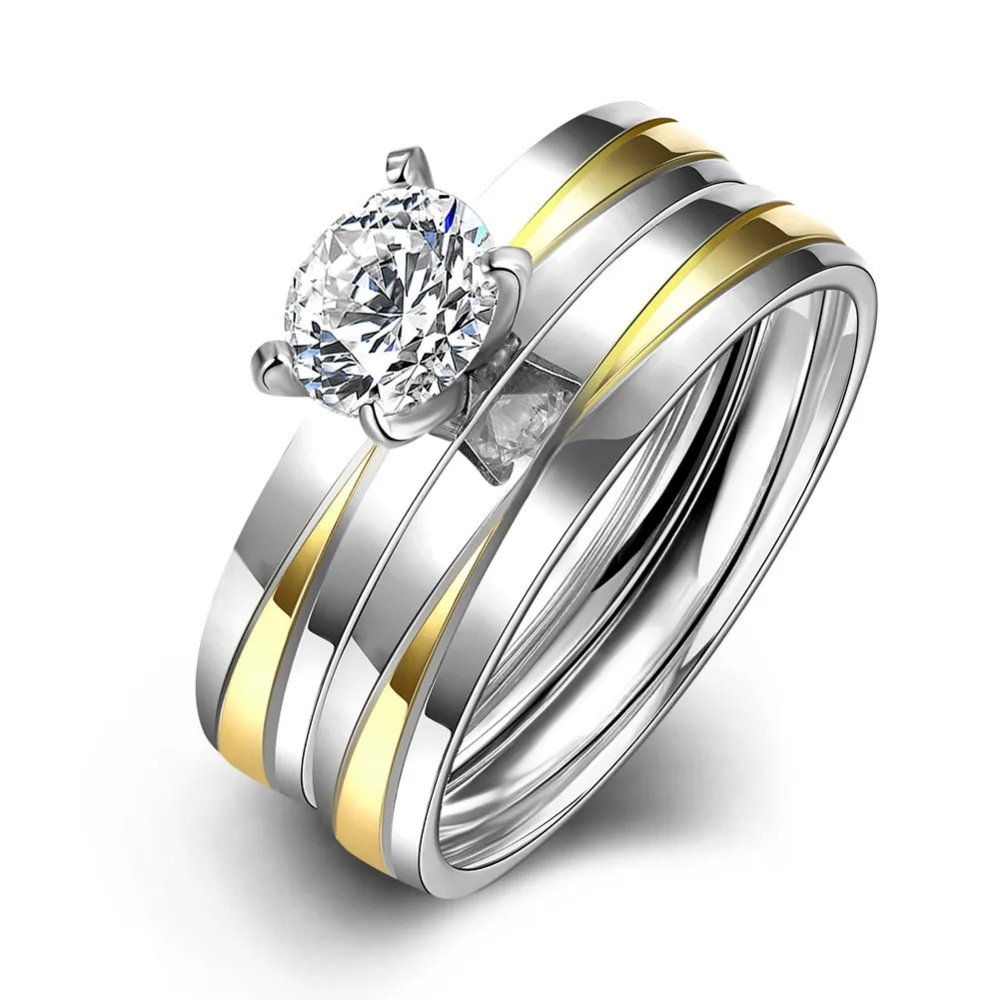

R066 2016 Top Quality Titanium Platinum plating Cross Smooth zircon Stone Slim Titanium Steel Women Men Wedding Jewelry Ring
