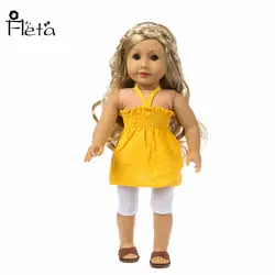 2018 новый ручной комплект желтый топ + Белые шорты для 18 дюйма американские куклы чтобы дать детям лучший подарок