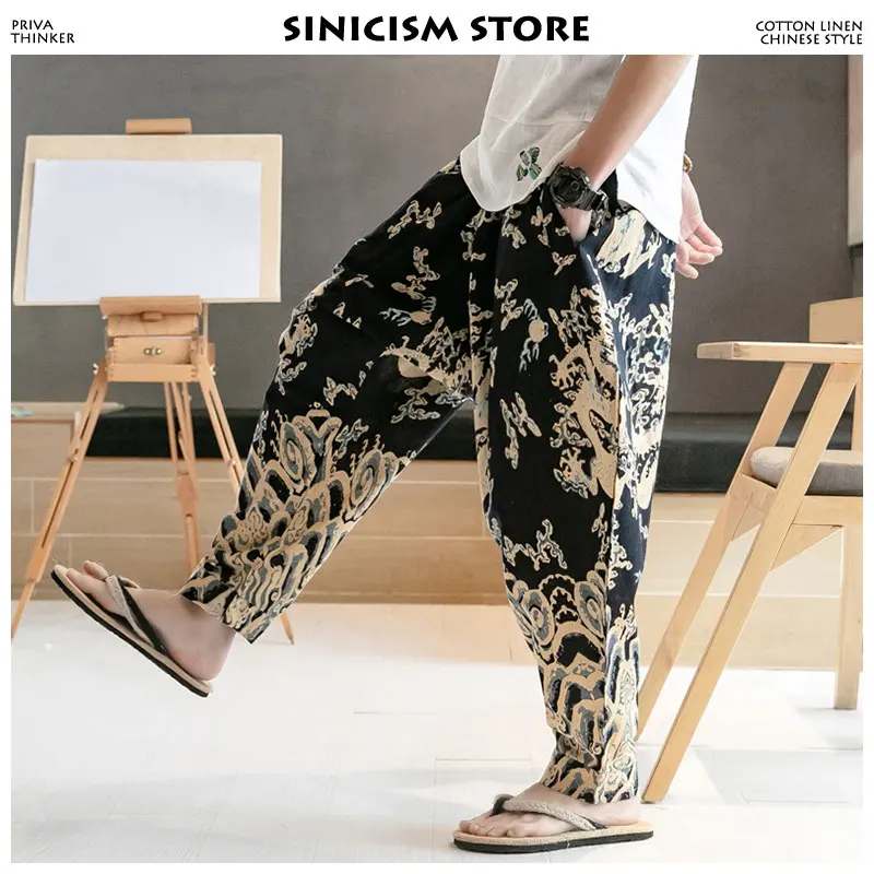 Sinicism مخزن الرجال التنين ركض السراويل 2019 رجل الشارع الشهير سراويلي حريمي الذكور الصينية الموضات السراويل الترنك Sweatpants زائد حجم