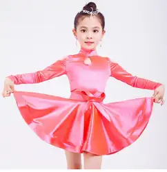 Детское платье для латиноамериканских танцев румба, ча-ча-ча Танго Сальса платье vestido латино Латинской юбка розовый бальное платье Длинные
