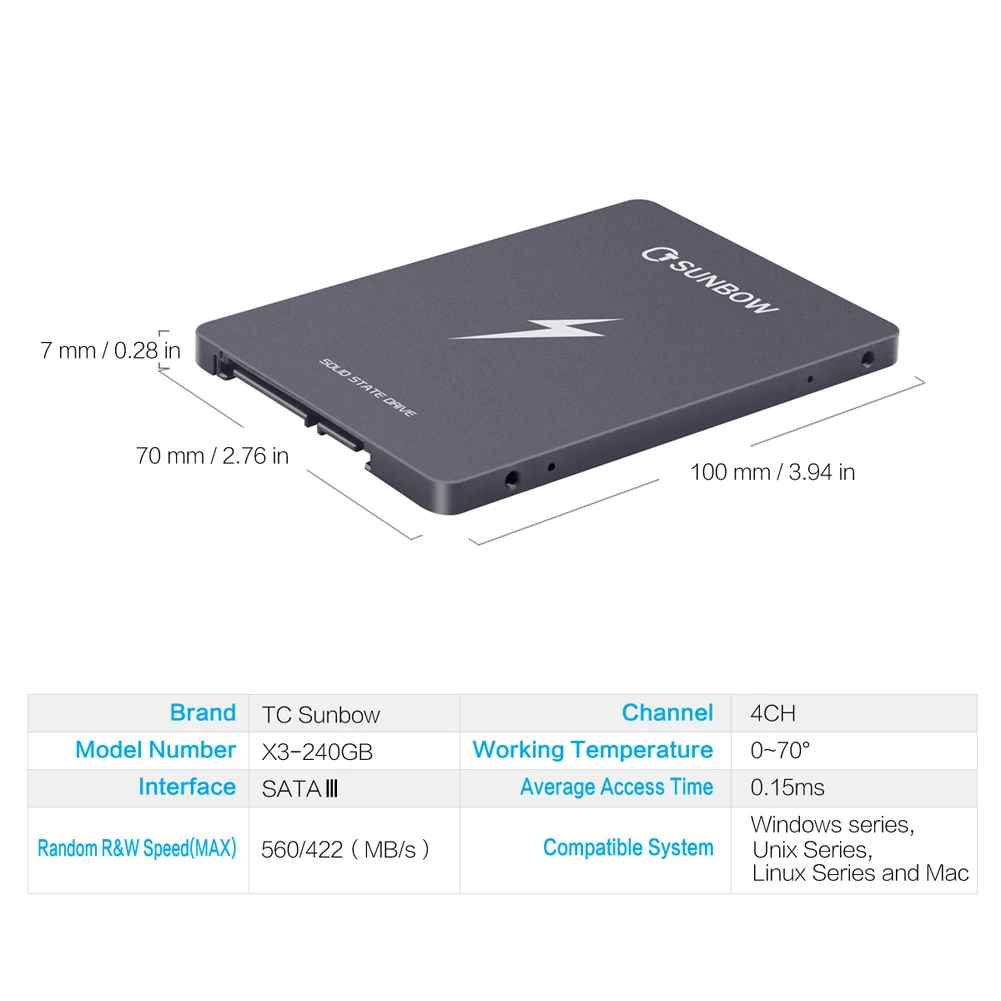 Tcsunbow Внутренний твердотельный накопитель 60 ГБ 120 ГБ 240 480 1 ТБ твердотельный накопитель с высокой производительностью