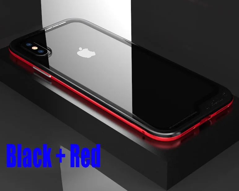 Black Red Для iPhone X Case Роскошный Алюминий металлический каркас+ 9 H Стекло чехол-накладка для мобильного телефона для IPhoneX IPX12 - Цвет: Black Red