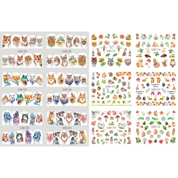 

12 PACK/ LOT WATER DECAL NAIL ART NAIL STICKER ANIMATION RED FOX FALL AUTUMN LEAF ANIMAIL BN1285-1296