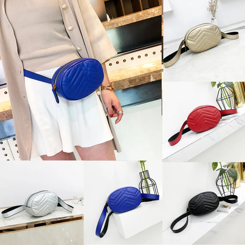 

Fashion ladies round head belt high quality solid color leather diagonal cross bag chest bag Y404