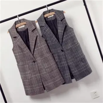 

Classic Long Blazer Vest Women Waistcoat Spring Autumn Elegant Office Lady Coat Fashion Pockets Sleeveless Jacket