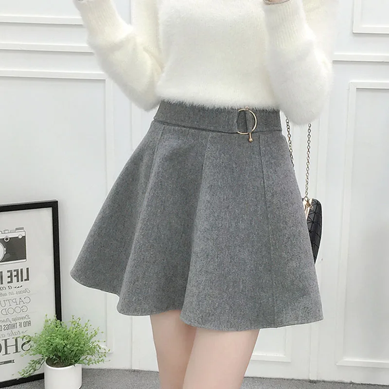 gray style 1 Осень Зима Короткие шерстяные юбки женские с подкладкой Высокая талия мини юбка Jupe Faldas Mujer элегантный шерстяной пачка юбка C3717 - Цвет: gray style 1