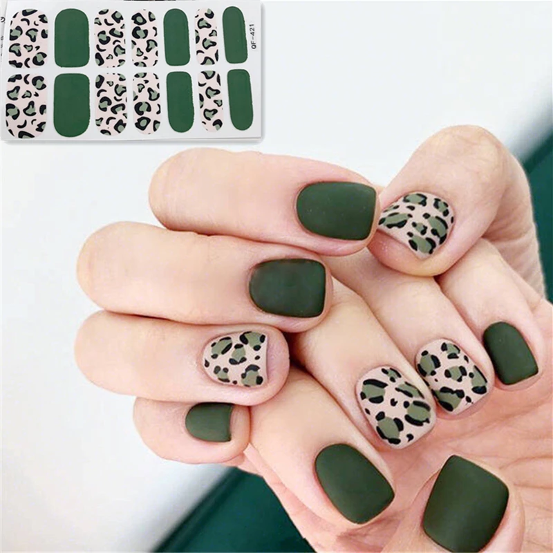 

Lamemoria 14tips/sheet Matte Leopard Stickers Full Covered 3D Super Thin Tips Nail Art Adhesive Decals Manicure Tool Decorations