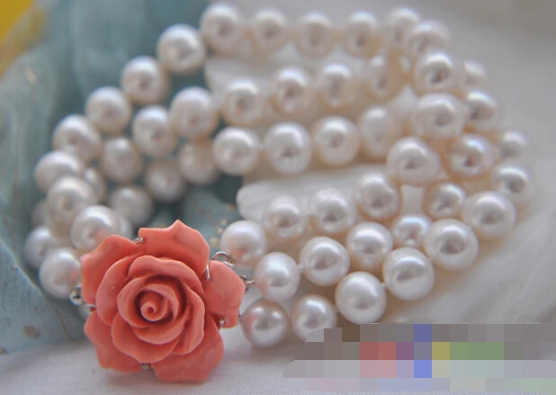 

Hot selling>@@ > 01373 3row 8" white round freshwater cultured pearl bracelet -Bride jewelry free shipping